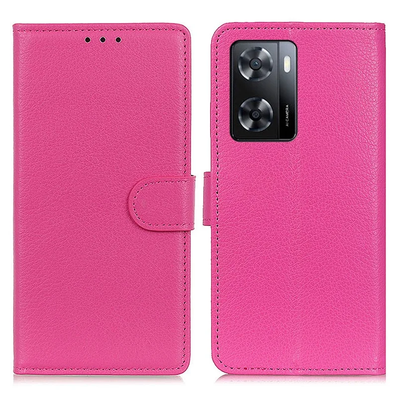 Para el Caso de Teléfono Celular Oppo A57 4G / A57s 4G, Funda de Cuero con Textura de Litchi, Cartera Tipo Billetera, Cubierta - Rosa