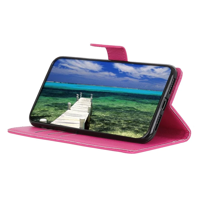 Para el Caso de Teléfono Celular Oppo A57 4G / A57s 4G, Funda de Cuero con Textura de Litchi, Cartera Tipo Billetera, Cubierta - Rosa