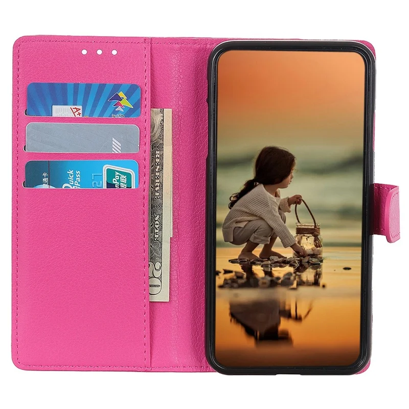 Para el Caso de Teléfono Celular Oppo A57 4G / A57s 4G, Funda de Cuero con Textura de Litchi, Cartera Tipo Billetera, Cubierta - Rosa