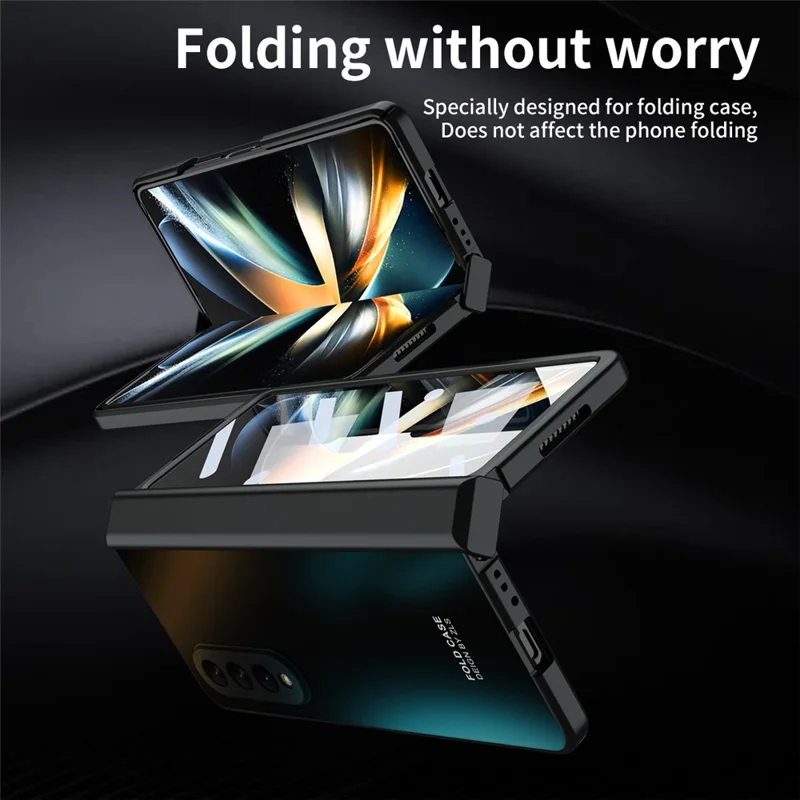 For Samsung Galaxy Z Fold4 5G Hard PC Phone Case Anti-Drop Protective Phone Shell Cover with Screen Film - Black