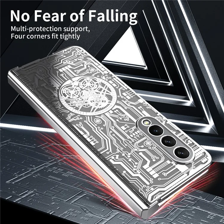 Estuche de Teléfono Plegable Para Samsung Galaxy Z Fold3 5G Serie de Leyenda Mecánica Electroplating PC Shell Con Película de Vidrio Templado - Plata