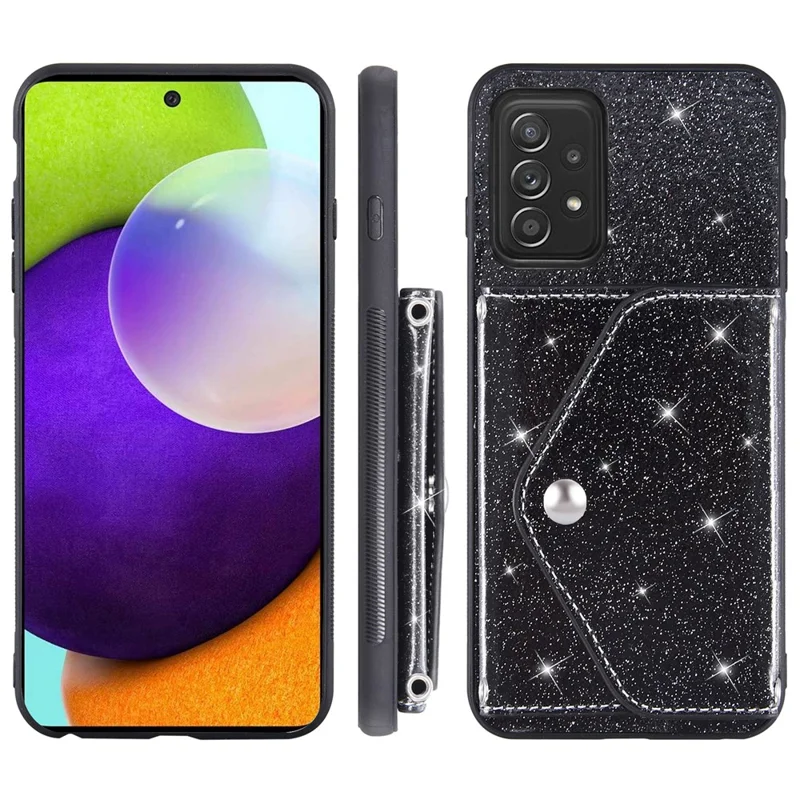 Card Holder Phone Case for Samsung Galaxy A32 5G / M32 5G Triangle Kickstand PU Leather+TPU Smartphone Cover - Black