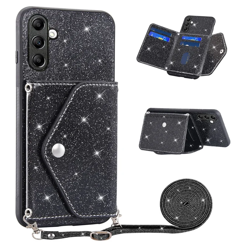 Pour Samsung Galaxy A14 5G / 4G Étui de téléphone portable en cuir PU + TPU avec support, porte-cartes - Noir