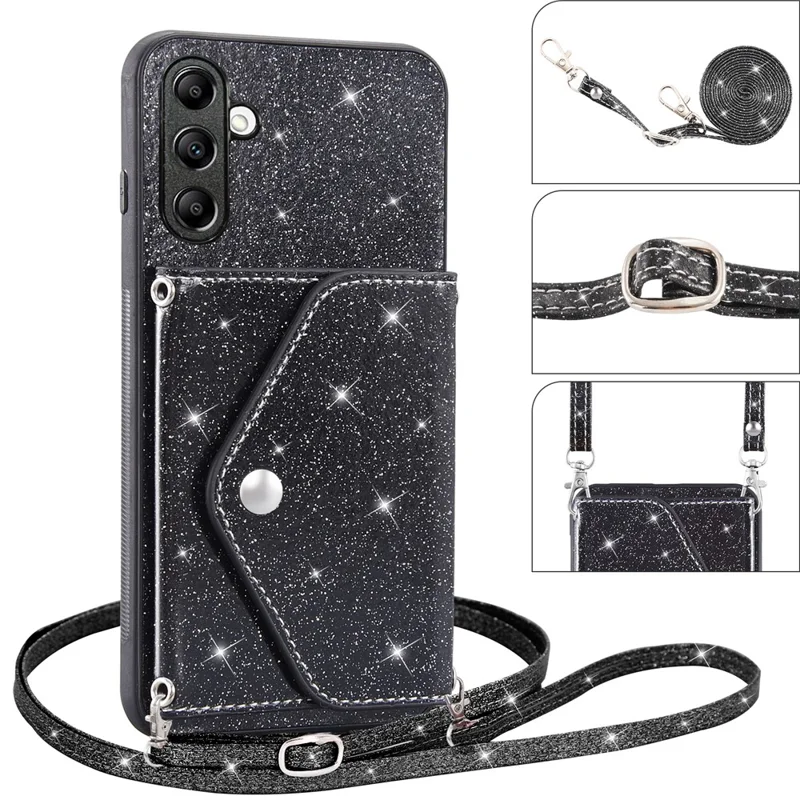 Pour Samsung Galaxy A14 5G / 4G Étui de téléphone portable en cuir PU + TPU avec support, porte-cartes - Noir