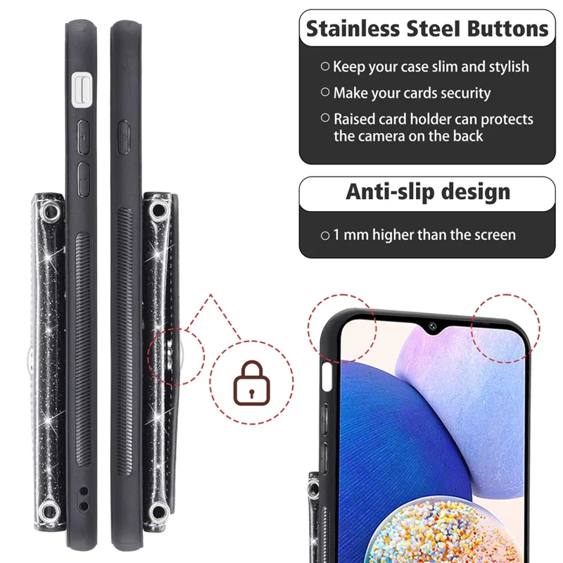 Pour Samsung Galaxy A14 5G / 4G Étui de téléphone portable en cuir PU + TPU avec support, porte-cartes - Noir