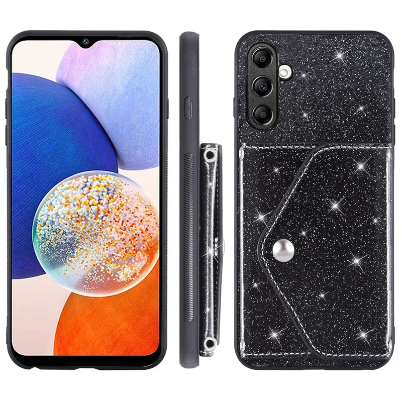 Pour Samsung Galaxy A14 5G / 4G Étui de téléphone portable en cuir PU + TPU avec support, porte-cartes - Noir