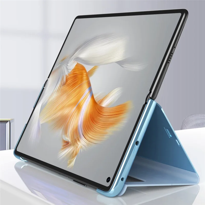 For Huawei Mate X3 5G Electroplating Mirror Surface Phone Case View Window Leather Phone Cover - Black