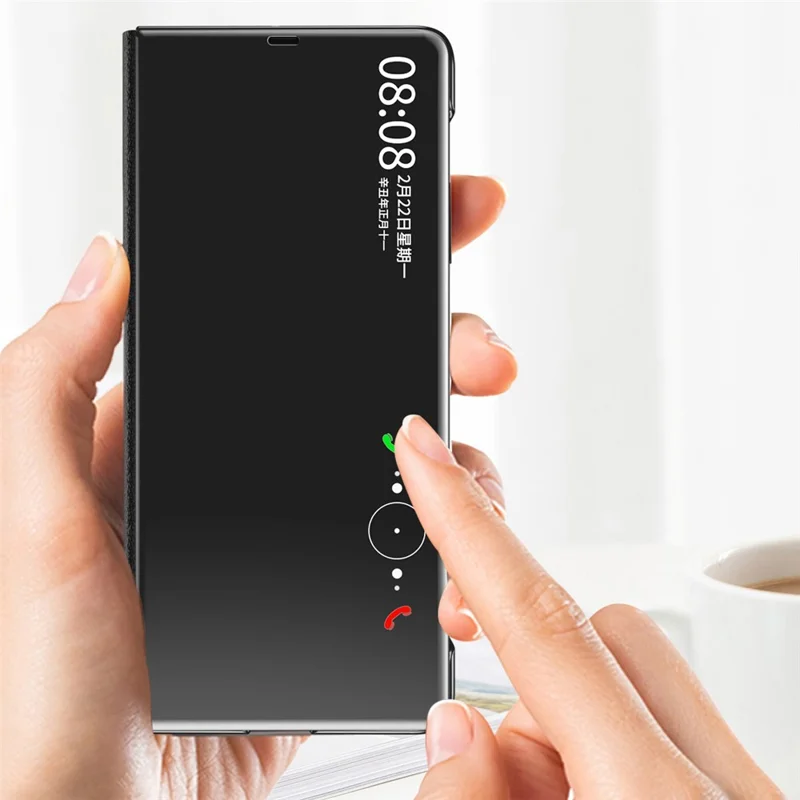 For Huawei Mate X3 5G Electroplating Mirror Surface Phone Case View Window Leather Phone Cover - Black