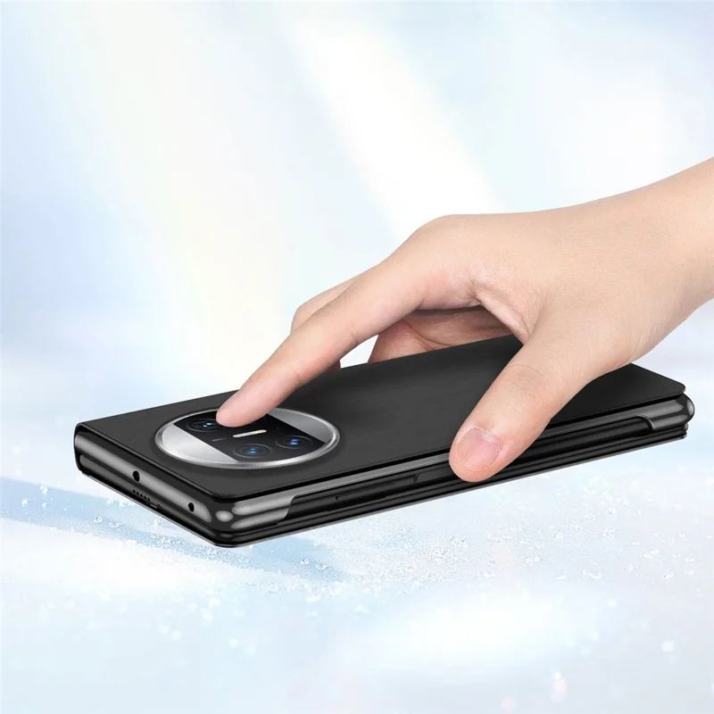 For Huawei Mate X3 5G Electroplating Mirror Surface Phone Case View Window Leather Phone Cover - Black