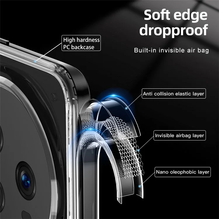 Cellphone Case for Honor Magic5 Pro PC+TPU Shockproof Airbag Protection Phone Cover - Transparent