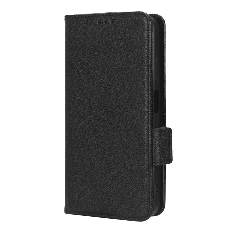 For Blackview A85 Wallet Phone Case PU Leather Litchi Texture Stand Cover with Strap - Black