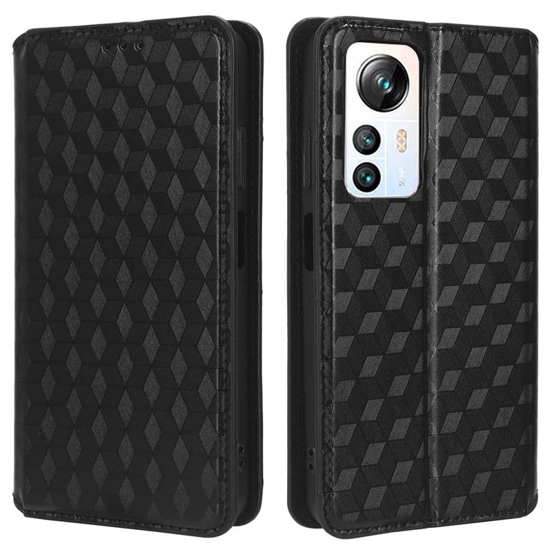 For Blackview A85 PU Leather Imprinted Rhombus Pattern Phone Case Stand Wallet Flip Cover - Black