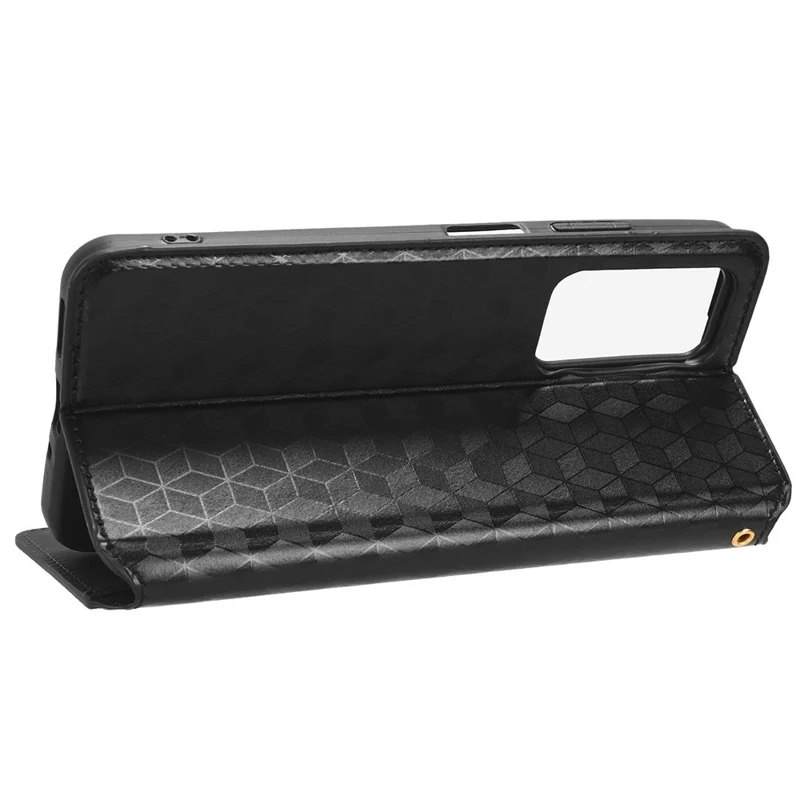 For Blackview A85 PU Leather Imprinted Rhombus Pattern Phone Case Stand Wallet Flip Cover - Black