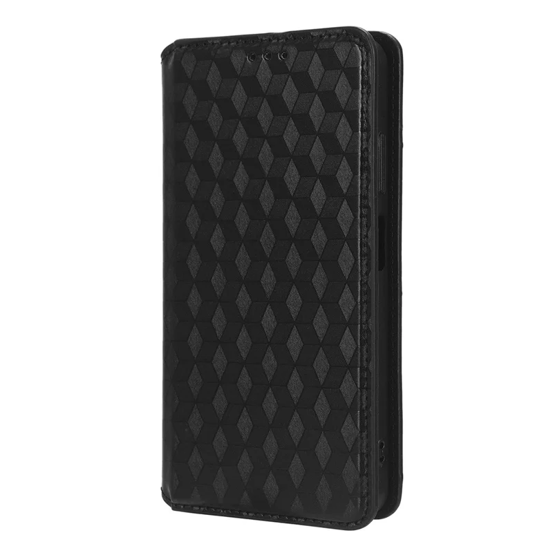 For Blackview A85 PU Leather Imprinted Rhombus Pattern Phone Case Stand Wallet Flip Cover - Black