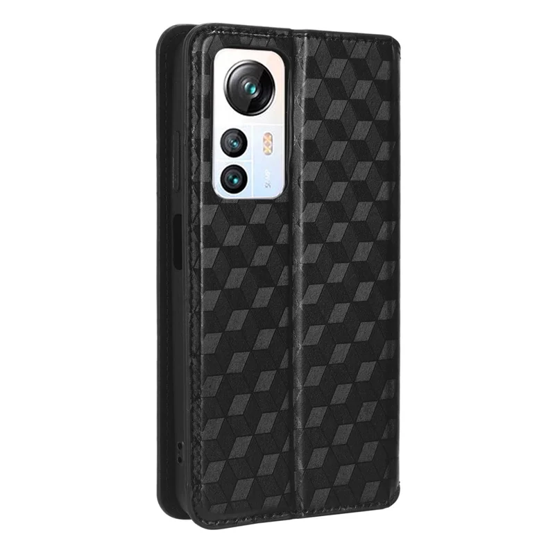 For Blackview A85 PU Leather Imprinted Rhombus Pattern Phone Case Stand Wallet Flip Cover - Black
