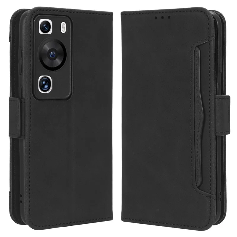 غطاء هاتف جلد بفتحات متعددة للبطاقات لهاتف Huawei P60 Pro / P60، غطاء واقي محفظة لهاتف محمول - أسود