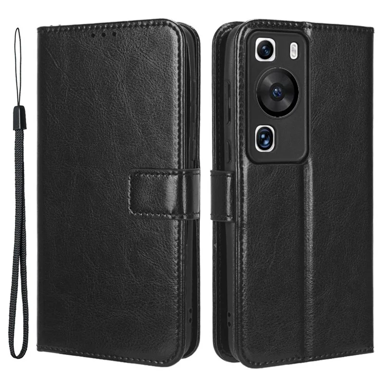 Pour Huawei P60 Pro / P60 Anti-Poussière Texture Crazy Horse Portefeuille Étui de Téléphone en Cuir PU avec Support - Noir