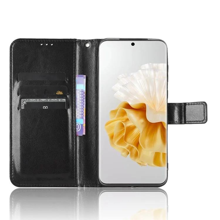 Pour Huawei P60 Pro / P60 Anti-Poussière Texture Crazy Horse Portefeuille Étui de Téléphone en Cuir PU avec Support - Noir
