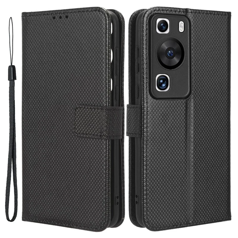 Для Huawei P60 Pro / P60 Flip PU кожаный защитный чехол с алмазной текстурой, бумажник с защитой от царапин, чехол для телефона - черный