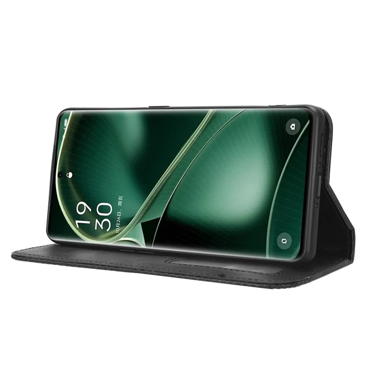 Для Oppo Find X6 Retro Чехол для телефона Магнитный Чехол из искусственной кожи со стендом для сотовых телефонов - Черный