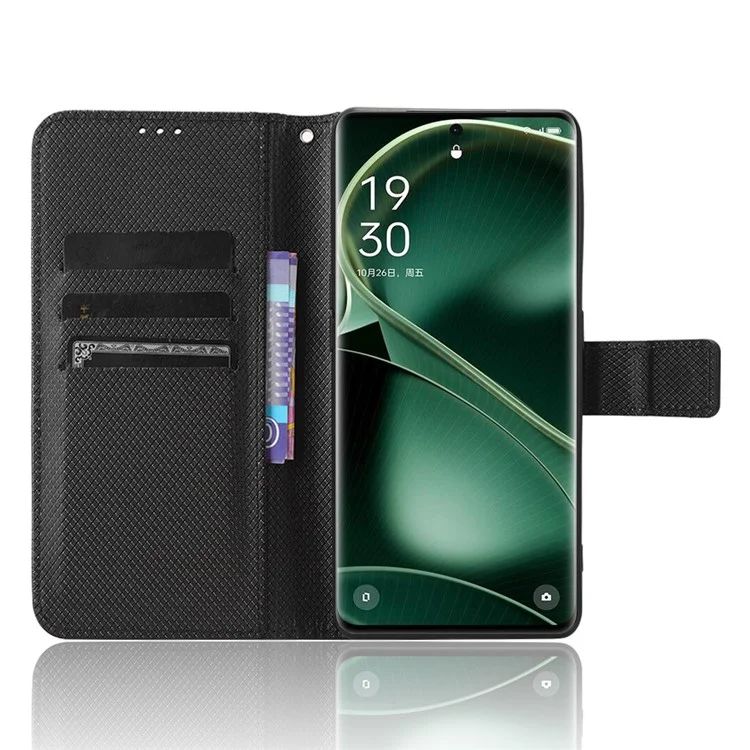 Для Oppo Find X6 PU кожаный бумажник Чехол с алмазной текстурой Защитный Чехол для телефона - Черный