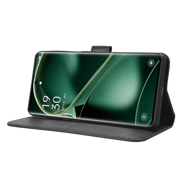 Для Oppo Find X6 PU кожаный бумажник Чехол с алмазной текстурой Защитный Чехол для телефона - Черный