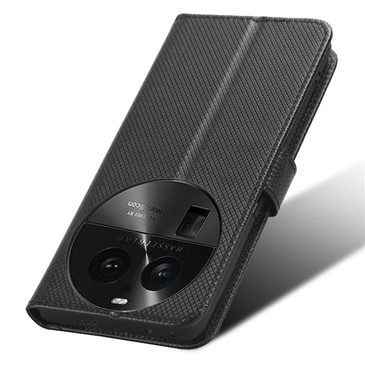 Для Oppo Find X6 PU кожаный бумажник Чехол с алмазной текстурой Защитный Чехол для телефона - Черный