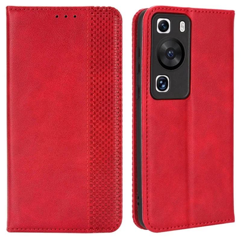 Phone Stand Cover for Huawei P60 / P60 Pro Magnetic Retro PU Leather Cell Phone Wallet Case - Red