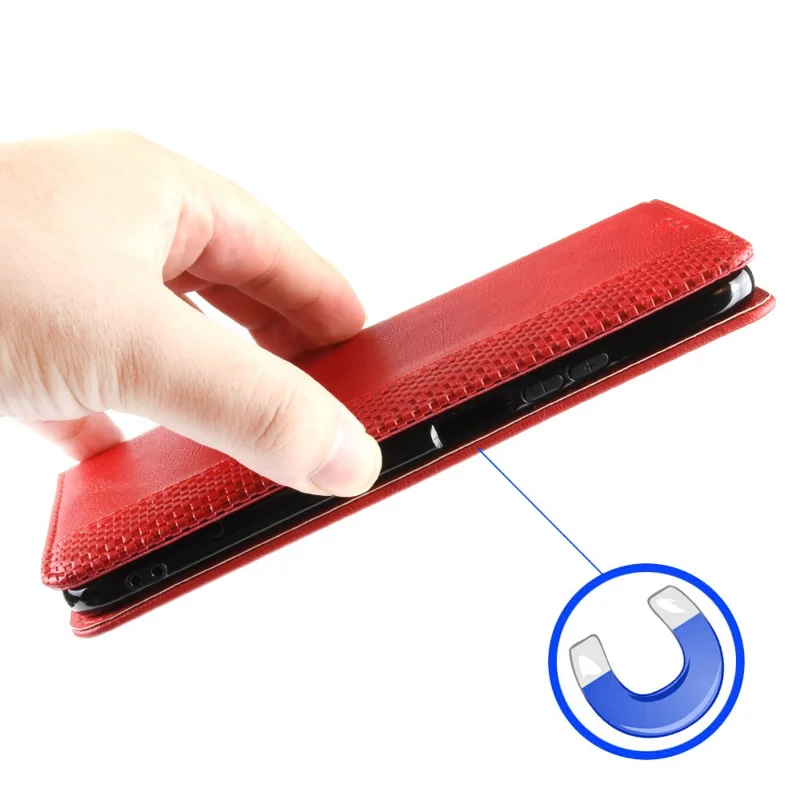 Phone Stand Cover for Huawei P60 / P60 Pro Magnetic Retro PU Leather Cell Phone Wallet Case - Red
