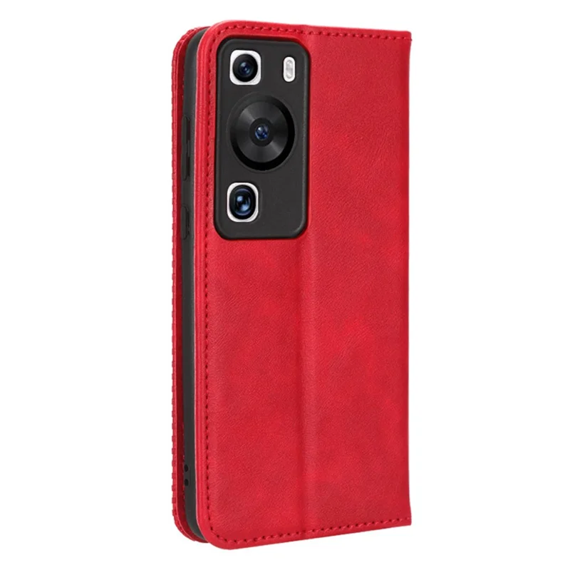 Phone Stand Cover for Huawei P60 / P60 Pro Magnetic Retro PU Leather Cell Phone Wallet Case - Red