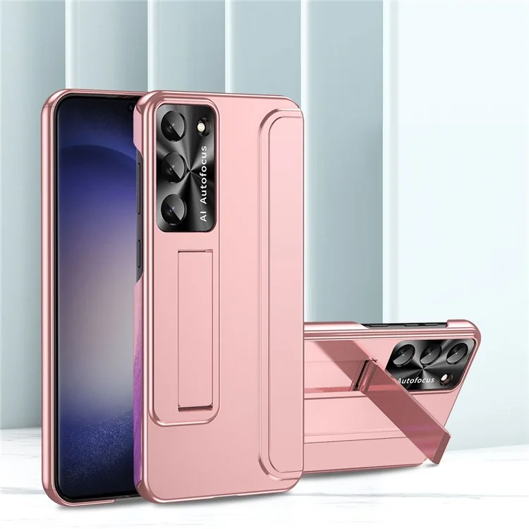 For Samsung Galaxy S23 Ultra Electroplating Phone Case Hard PC Hidden Kickstand Back Cover - Rose Gold