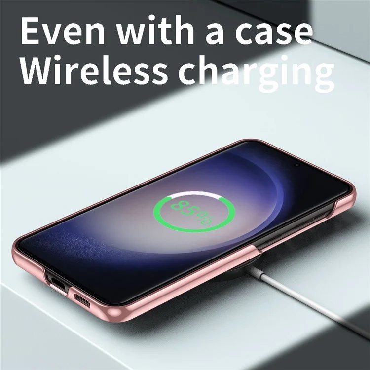 For Samsung Galaxy S23 Ultra Electroplating Phone Case Hard PC Hidden Kickstand Back Cover - Rose Gold