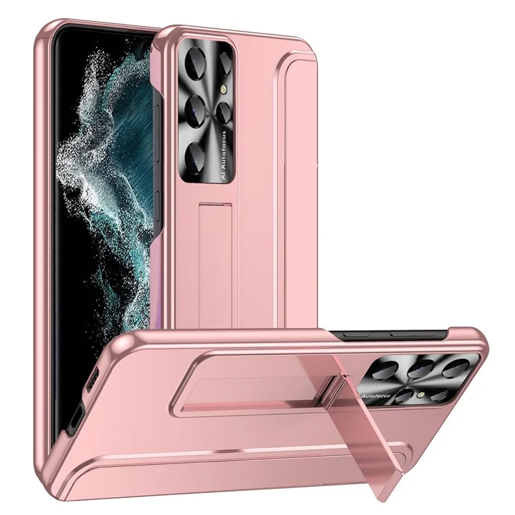 Para Samsung Galaxy S22 Ultra 5G Anti-Scratch Hard PC Phone Case Diseño de Electrochapado Soporte Protector Cubierta - Oro Rosa