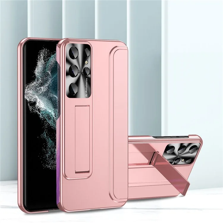 Para Samsung Galaxy S22 Ultra 5G Anti-Scratch Hard PC Phone Case Diseño de Electrochapado Soporte Protector Cubierta - Oro Rosa