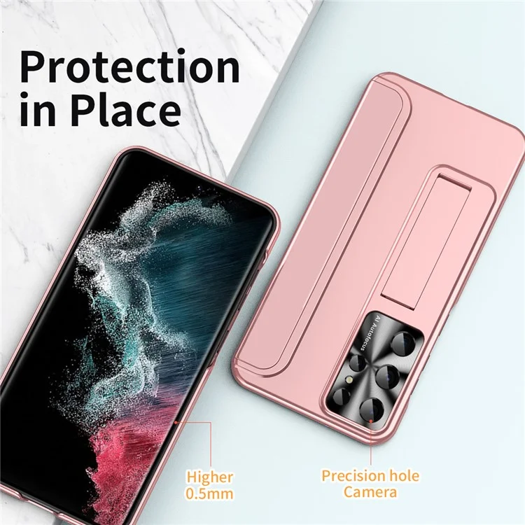 Para Samsung Galaxy S22 Ultra 5G Anti-Scratch Hard PC Phone Case Diseño de Electrochapado Soporte Protector Cubierta - Oro Rosa