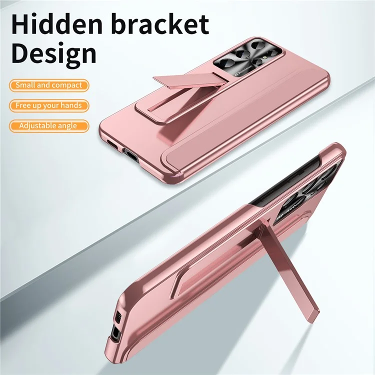 Para Samsung Galaxy S22 Ultra 5G Anti-Scratch Hard PC Phone Case Diseño de Electrochapado Soporte Protector Cubierta - Oro Rosa