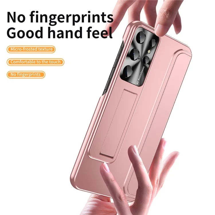 Para Samsung Galaxy S22 Ultra 5G Anti-Scratch Hard PC Phone Case Diseño de Electrochapado Soporte Protector Cubierta - Oro Rosa