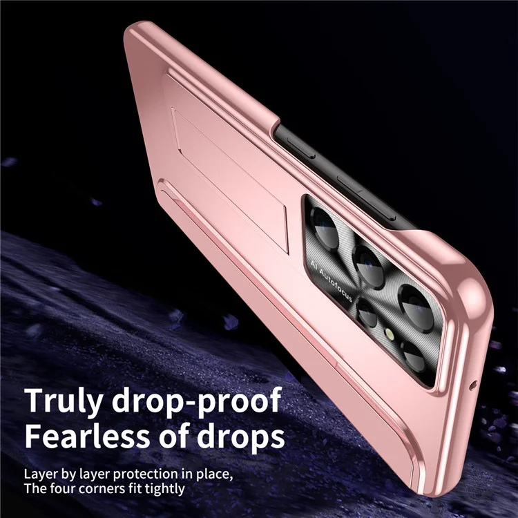 Para Samsung Galaxy S22 Ultra 5G Anti-Scratch Hard PC Phone Case Diseño de Electrochapado Soporte Protector Cubierta - Oro Rosa