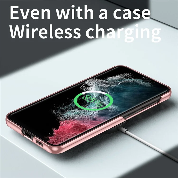 Para Samsung Galaxy S22 Ultra 5G Anti-Scratch Hard PC Phone Case Diseño de Electrochapado Soporte Protector Cubierta - Oro Rosa