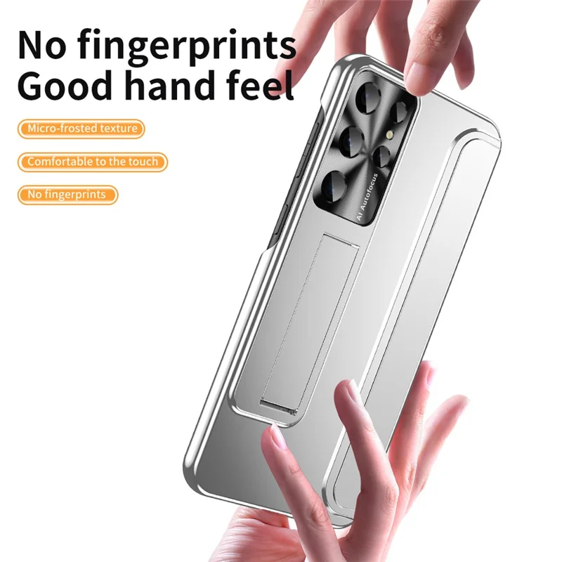 For Samsung Galaxy S22 Ultra 5G Anti-Scratch Hard PC Phone Case Electroplating Design Kickstand Protective Cover - Silver