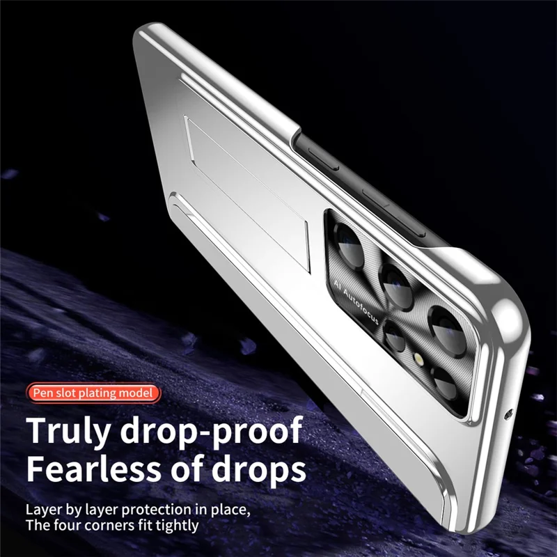 For Samsung Galaxy S22 Ultra 5G Anti-Scratch Hard PC Phone Case Electroplating Design Kickstand Protective Cover - Silver