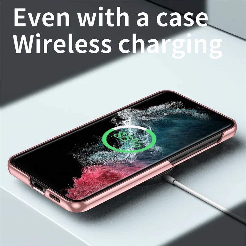 For Samsung Galaxy S22 Ultra 5G Anti-Scratch Hard PC Phone Case Electroplating Design Kickstand Protective Cover - Silver
