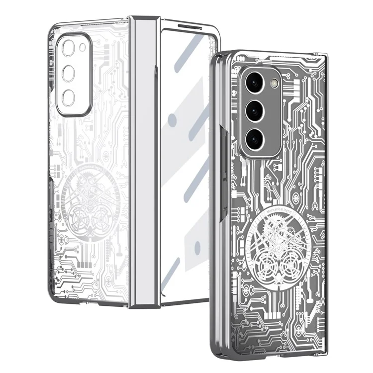 For Samsung Galaxy Z Fold2 5G Mechanical Legend Series Hinge Protection Phone Case Hard PC Electroplating Cover with Tempered Glass Film - Silver