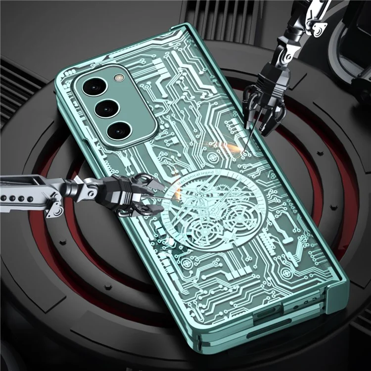 For Samsung Galaxy Z Fold2 5G Mechanical Legend Series Hinge Protection Phone Case Hard PC Electroplating Cover with Tempered Glass Film - Silver