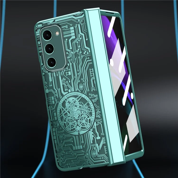 For Samsung Galaxy Z Fold2 5G Mechanical Legend Series Hinge Protection Phone Case Hard PC Electroplating Cover with Tempered Glass Film - Silver