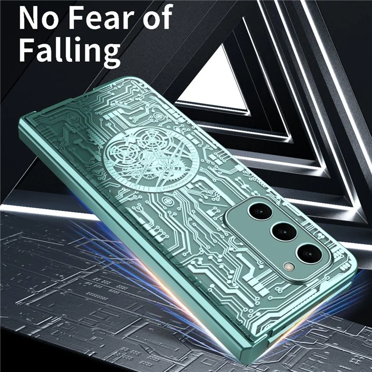 For Samsung Galaxy Z Fold2 5G Mechanical Legend Series Hinge Protection Phone Case Hard PC Electroplating Cover with Tempered Glass Film - Silver