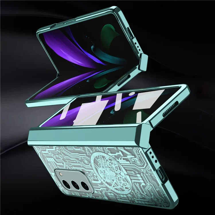 For Samsung Galaxy Z Fold2 5G Mechanical Legend Series Hinge Protection Phone Case Hard PC Electroplating Cover with Tempered Glass Film - Silver