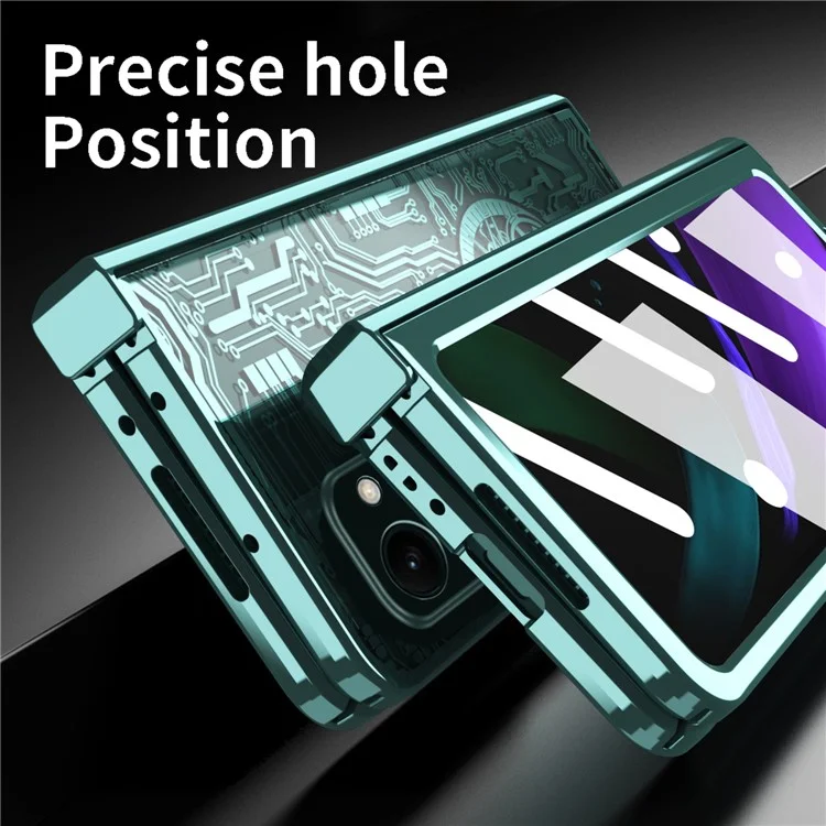For Samsung Galaxy Z Fold2 5G Mechanical Legend Series Hinge Protection Phone Case Hard PC Electroplating Cover with Tempered Glass Film - Silver