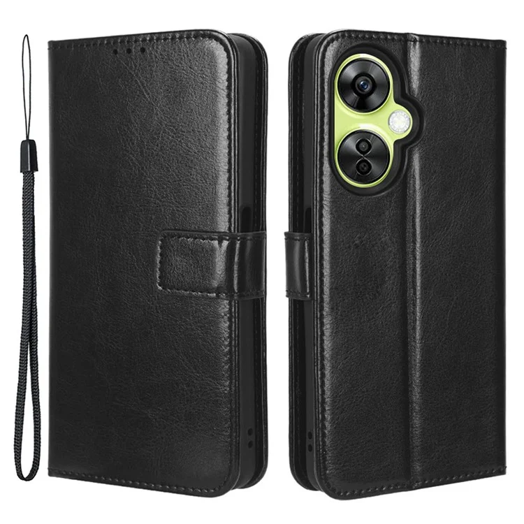 Per OnePlus Nord CE 3 Lite 5G / Nord N30 5G Custodia in pelle portafoglio Stand Crazy Horse Texture Cover per telefono - Nero