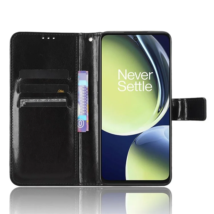 Per OnePlus Nord CE 3 Lite 5G / Nord N30 5G Custodia in pelle portafoglio Stand Crazy Horse Texture Cover per telefono - Nero